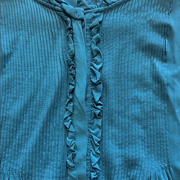 Sundance Sera Ruffle Boho Ribbed Blue Blouse - Picture 4 of 11